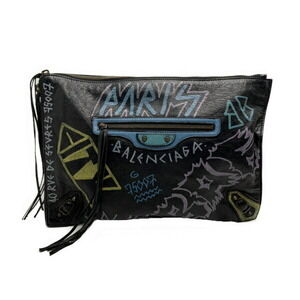 Balenciaga Document Classic Clutch Bag Leather Graffiti Black